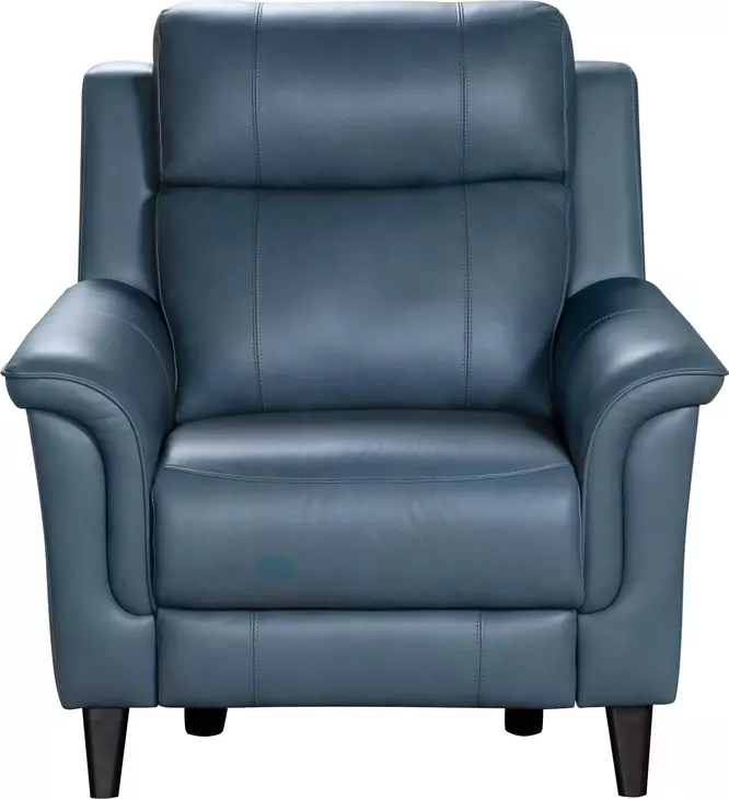 Kester Masen Bluegray Leather Power Recliner with Power Headrest and USB Charging