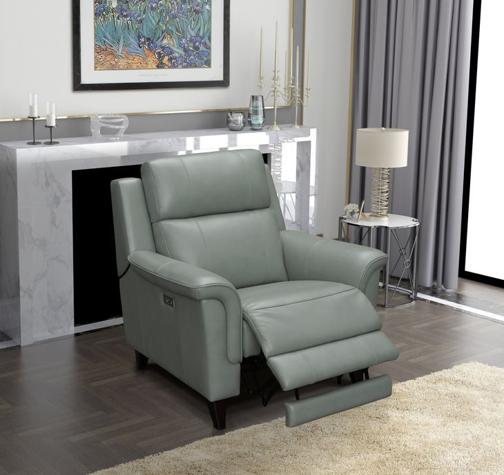Kester Lorenzo Mint Leather Power Recliner with Power Headrest and USB Charging