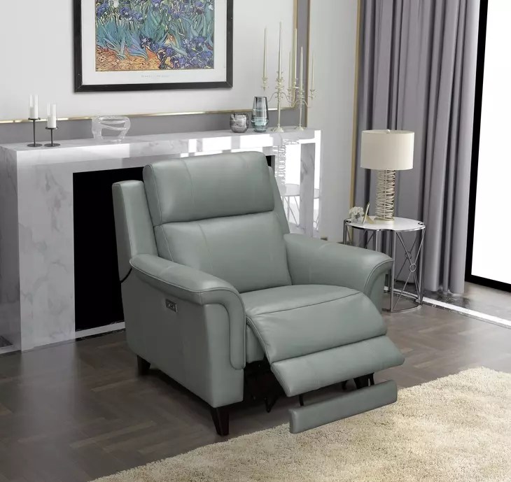 Kester Lorenzo Mint Leather Power Recliner with Power Headrest and USB Charging