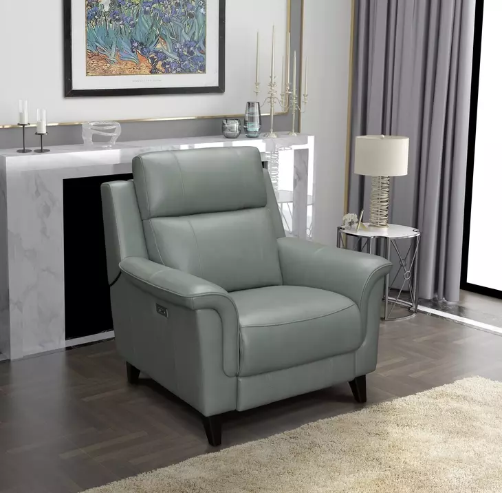 Kester Lorenzo Mint Leather Power Recliner with Power Headrest and USB Charging