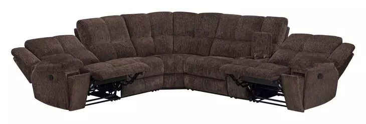 Bronco Plush Umber 6 Piece Modular Reclining Sectional with Console and USB Charging