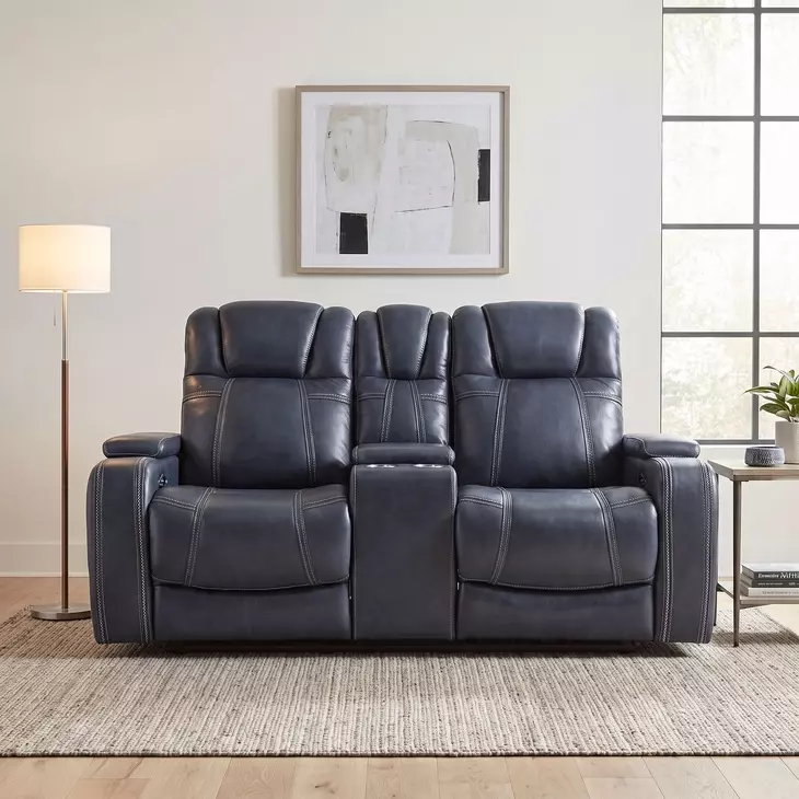 Keziah Blue Double 74" Power Reclining Loveseat with Center Console