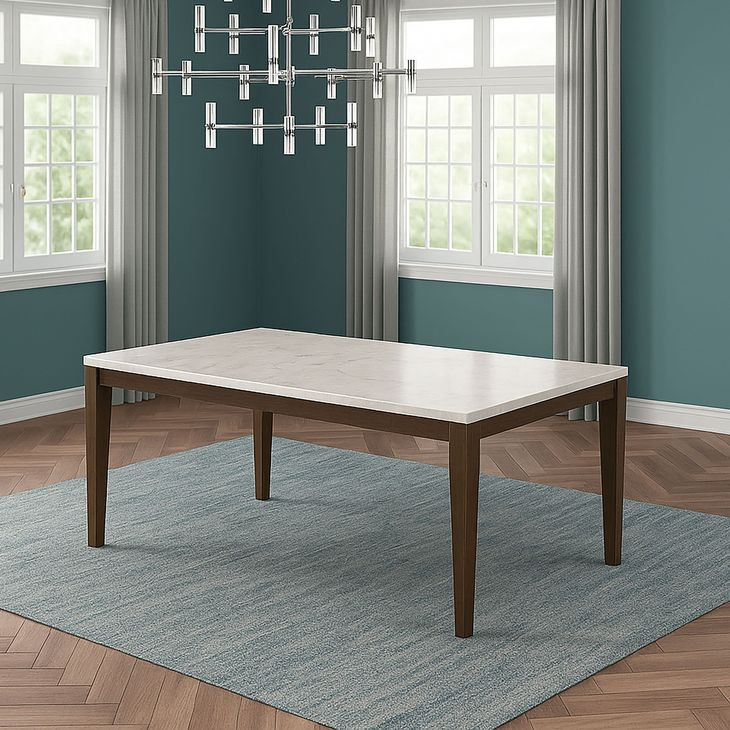 Essence White and Brown 70" Rectangular Marble Top Dining Table