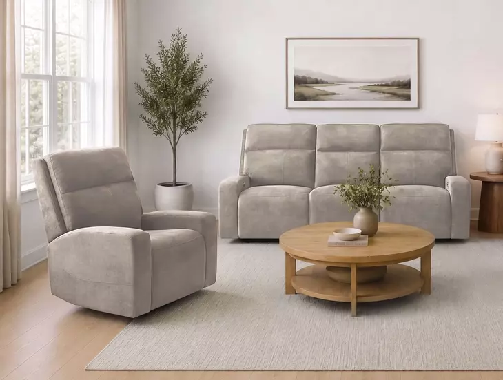 Traxton Jasper Taupe 92" Zero Gravity Triple Power Reclining Sofa with USB Charging