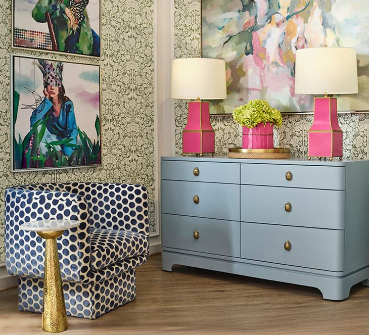 Kilmer Light Blue Matte Lacquer 6 Drawer Dresser