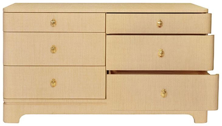 Kilmer Brown Natural Grasscloth 6 Drawer Dresser