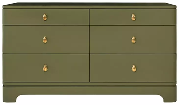 olive green dresser with gold hardware Kilmer Matte Lacquer Soft Close 6 Drawer dark sage green dresser