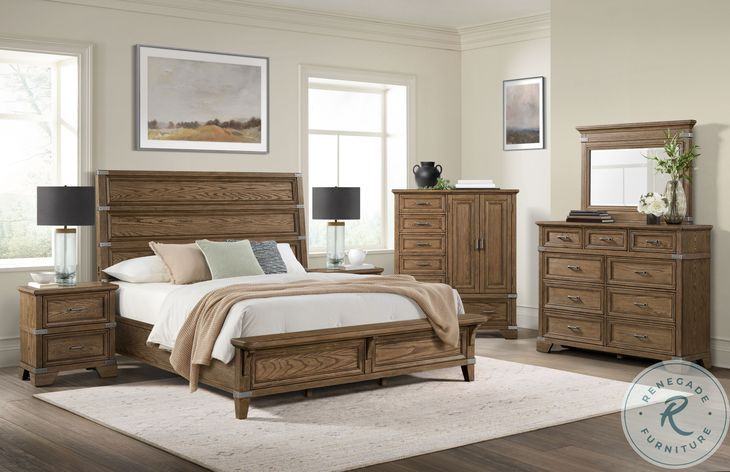 Forge Weathered Chestnut King Panel Bed with Footboard Bench