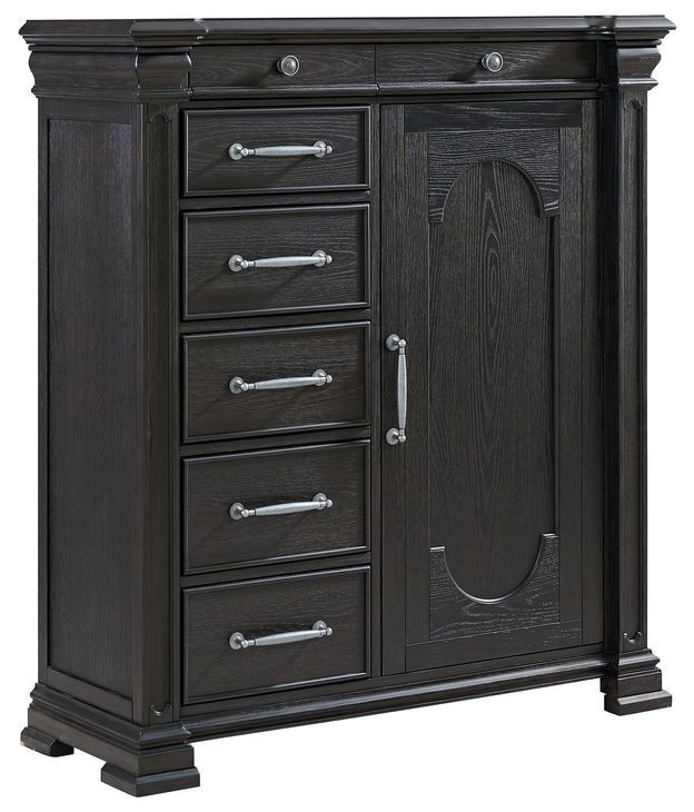 Paterson Black and Gray Upholstered Storage Bedroom Set with LED