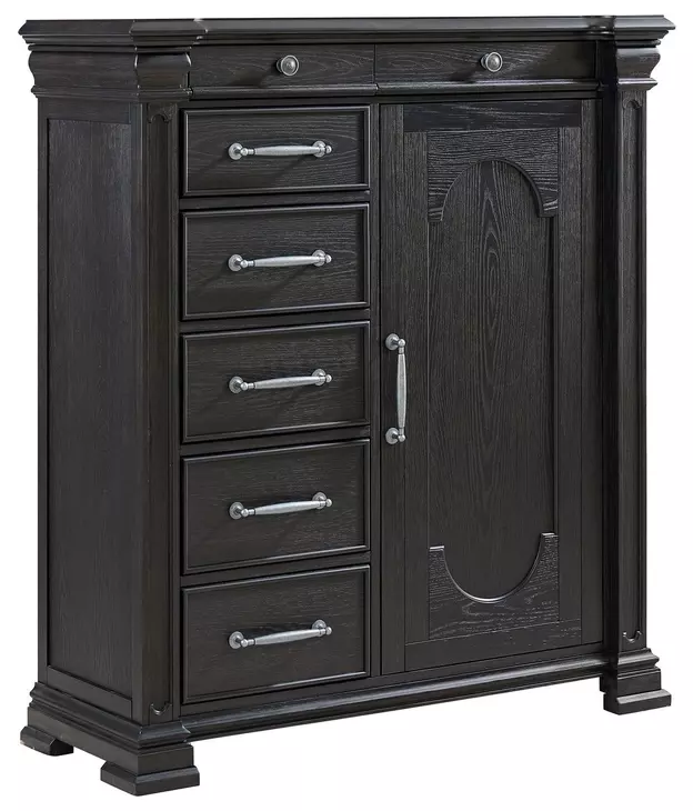 Paterson Black and Gray Upholstered Storage Bedroom Set with LED