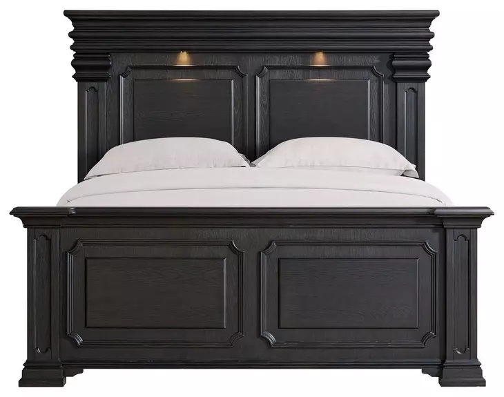 Paterson Black King Panel Court Bed with USB Charging and LED