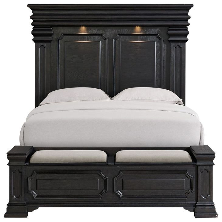 Paterson Black and Gray Upholstered Storage Bedroom Set with LED
