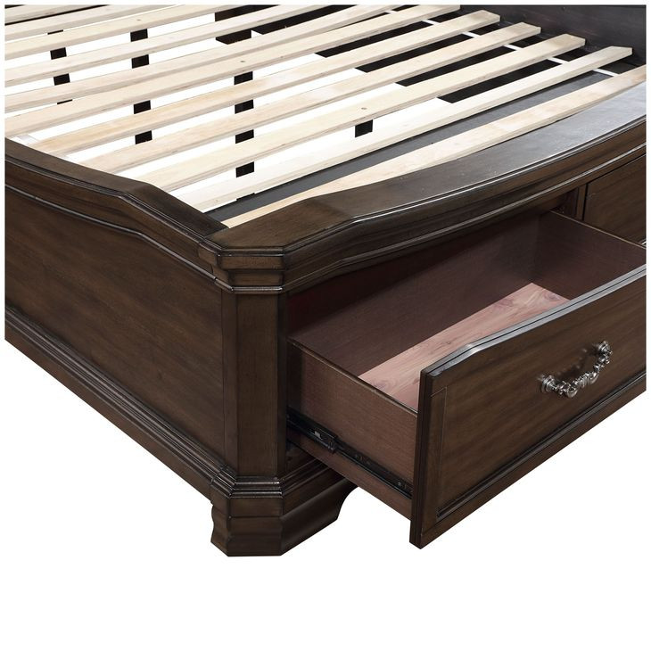 Lyndhurst Walnut and Beige Queen Upholstered Storage Sleigh Bed