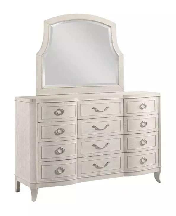 Harmony Eggshell 12 Drawer Emelie Dresser with Arched Angeline Mirror