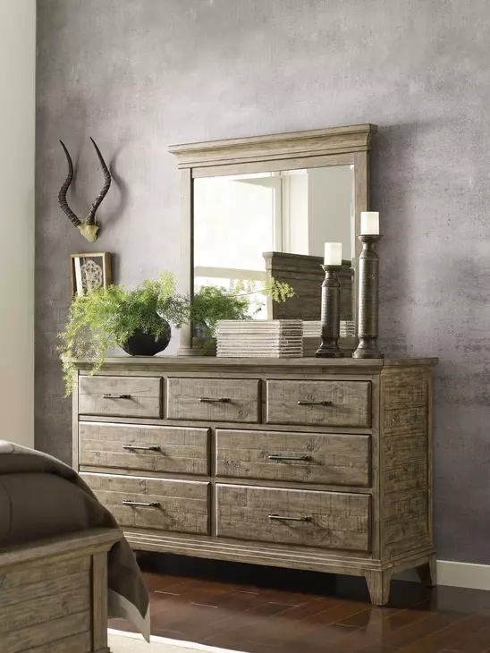 Heritage Timber Sandstone 7 Drawer Farmstead Dresser with Rectangular Mirror