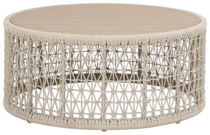 Knit Beige Round Outdoor Cocktail Table