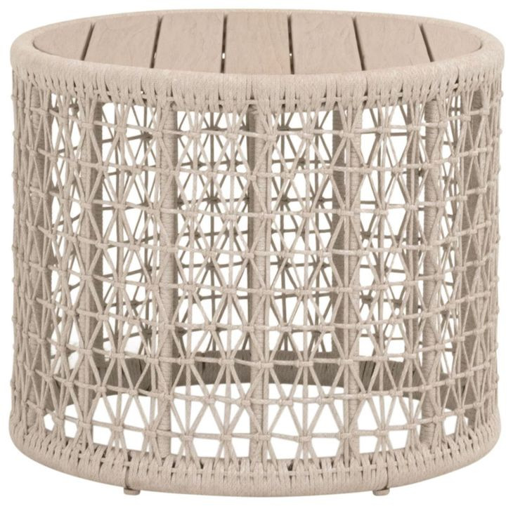 Knit Beige Round Outdoor End Table