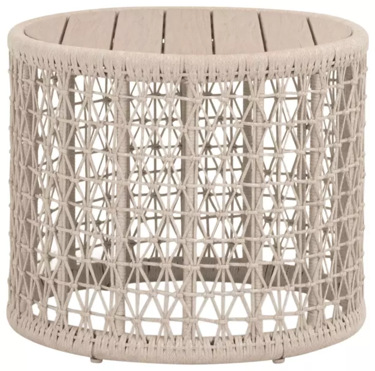 Knit Beige Round Outdoor End Table