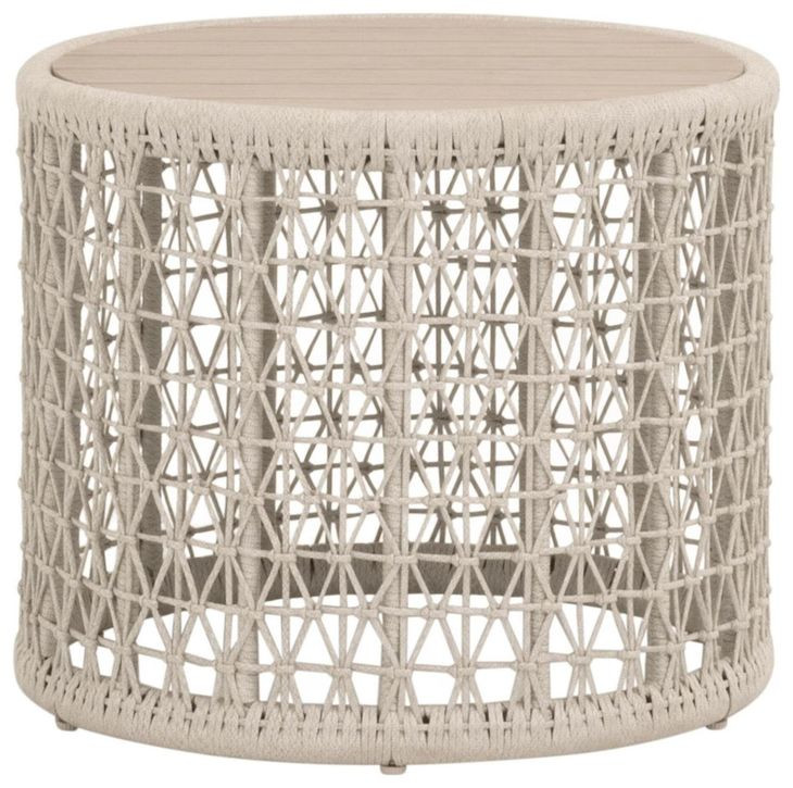 Knit Beige Round Outdoor End Table