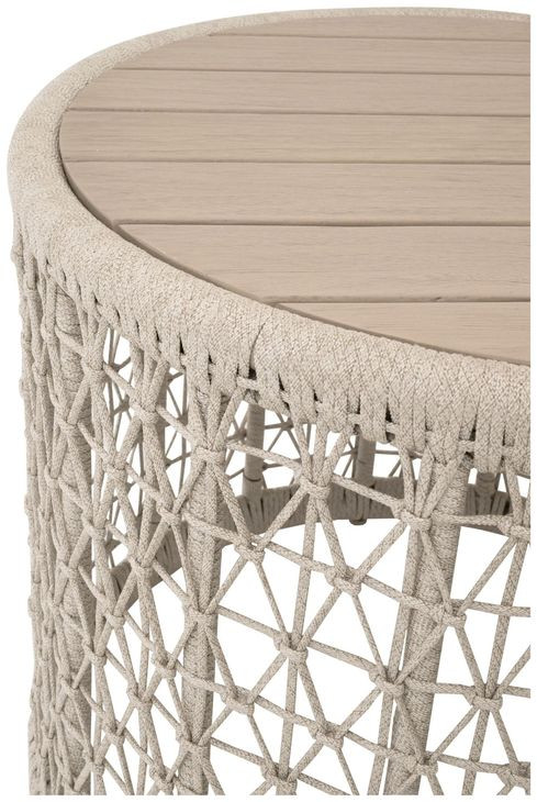 Knit Beige Round Outdoor End Table