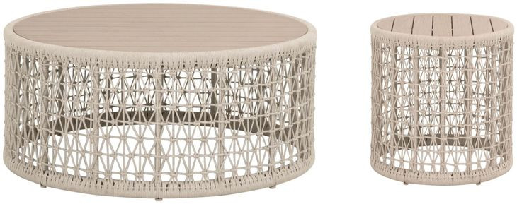 Knit Beige Round Outdoor Occasional Table Set