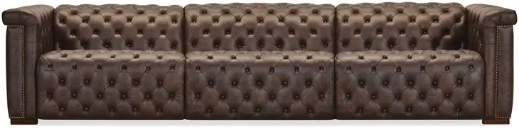 Savion Deux 43" Brown 3-Seater 126" Sofa with Dual Power Recliners and Triple Power Headrests