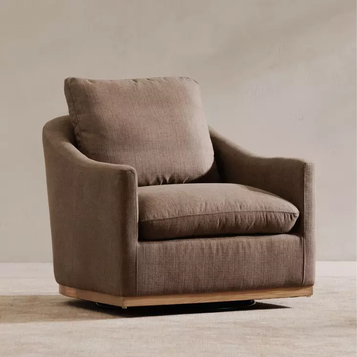 Linden Soft Taupe Upholstered Swivel Accent Chair