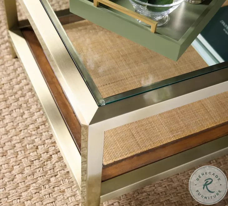 Fusion Stainless Steel And Cane Glass Top Cocktail Table