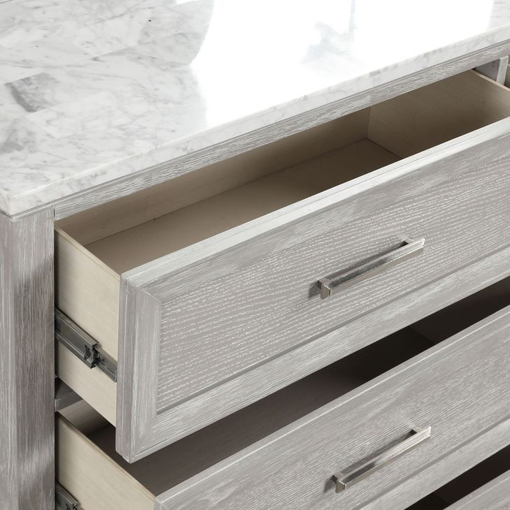 Fiona White and Mist Gray 6 Drawer Marble Top Dresser