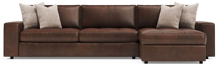 Nest Brown Leather Modular Sectional with Chaise and Pillows