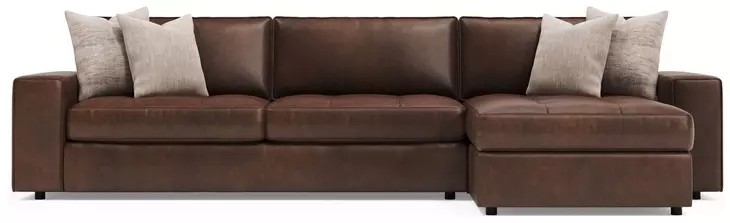 Nest Brown Leather Modular Sectional with Chaise and Pillows