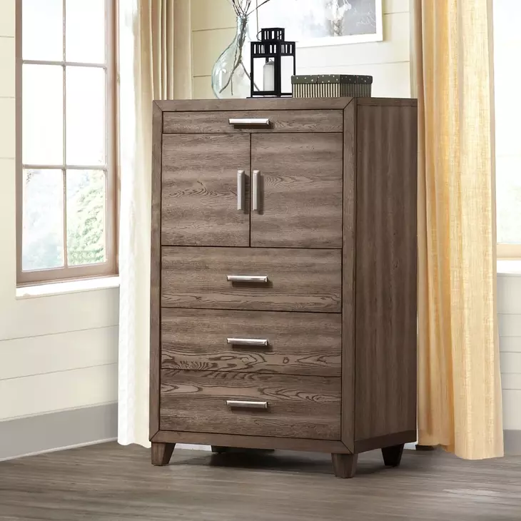 Harrisburg Walnut 4 Drawer Door Chest with LED