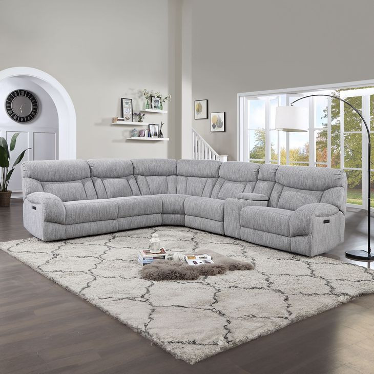 Park City Gray 6 Piece Modular Power Reclining Sectional with USB Charging