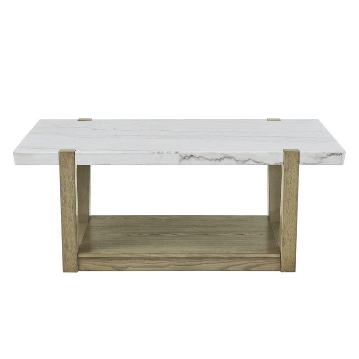 Perth White Rectangular Marble Cocktail Table with Casters