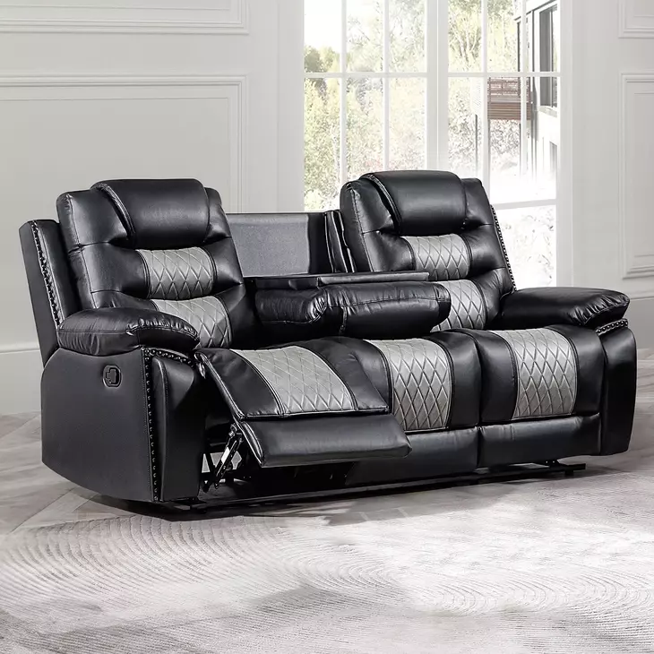 Nikko Black Reclining Living Room Set with Nailhead Trim
