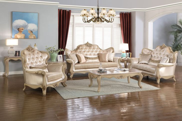 Monique Champagne and Beige Square Marble Top End Table