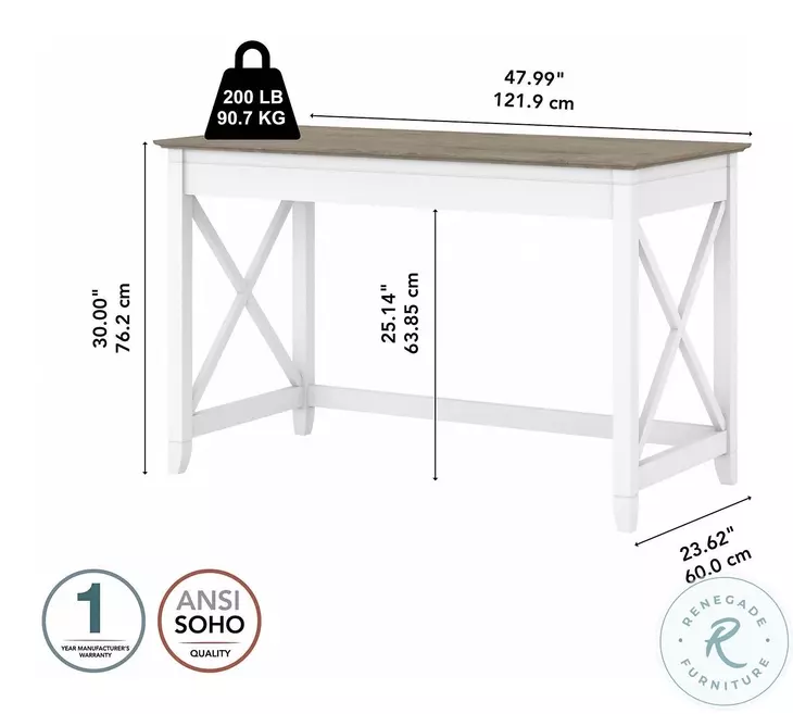 Key West Pure White and Shiplap Gray 48" Writing Desk