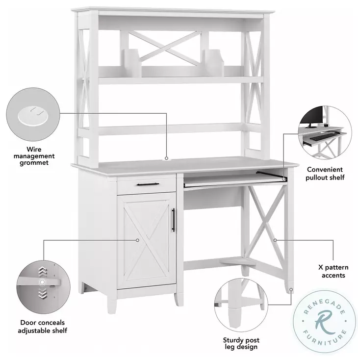 Key West Pure White Oak 48" Small Computer Home Office Set with Hutch