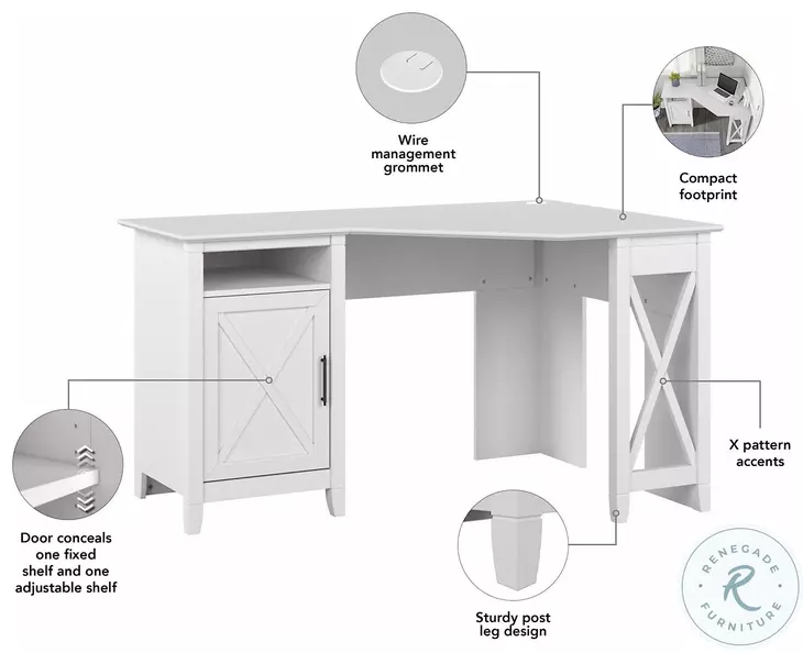 Key West Pure White Oak 54" Corner Computer Home Office Set with Storage