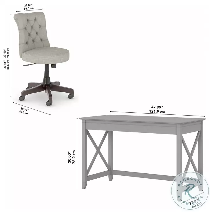 Key West Cape Cod Grey 48" Writing Desk with Mid Back Tufted Office Chair
