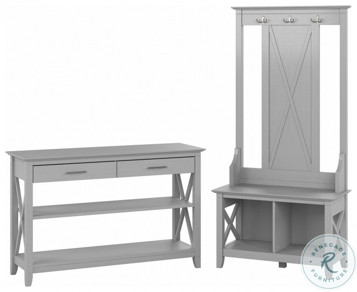 Key West Cape Cod Grey Entryway Storage Set with Hall Tree Shoe Bench