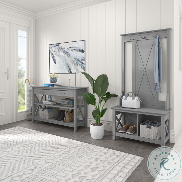 Key West Cape Cod Grey Entryway Storage Set with Hall Tree Shoe Bench