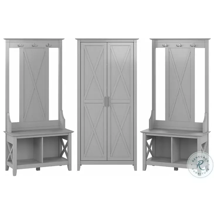 Key West Cape Cod Grey Entryway Storage Set with Hall Tree Shoe Bench