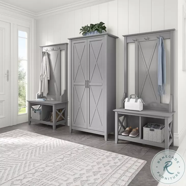 Key West Cape Cod Grey Entryway Storage Set with Hall Tree Shoe Bench