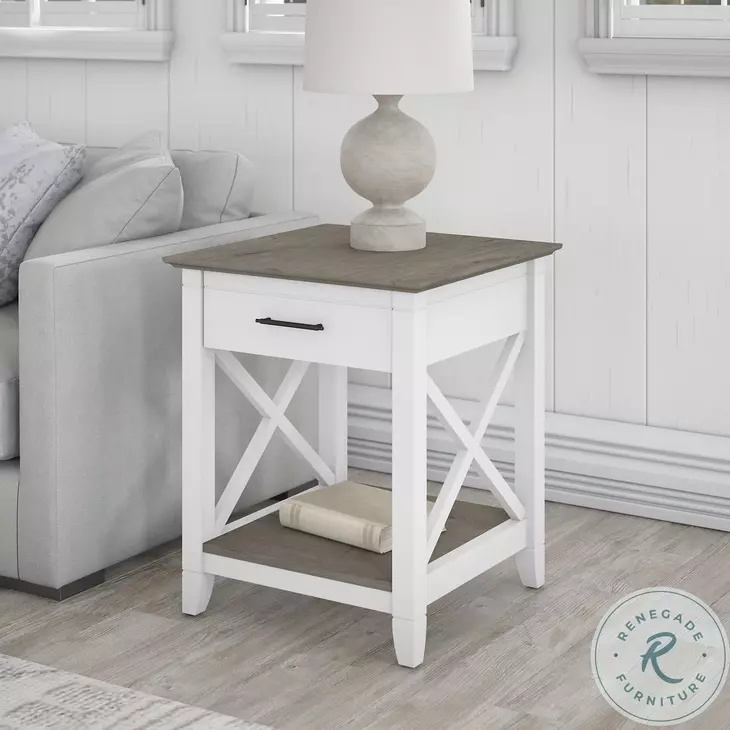 Key West Pure White and Shiplap Gray End Table
