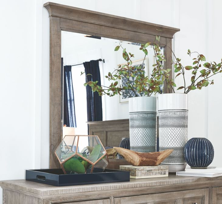 Paxton Place Dovetail Gray 7 Drawer Dresser with Rectangular Mirror