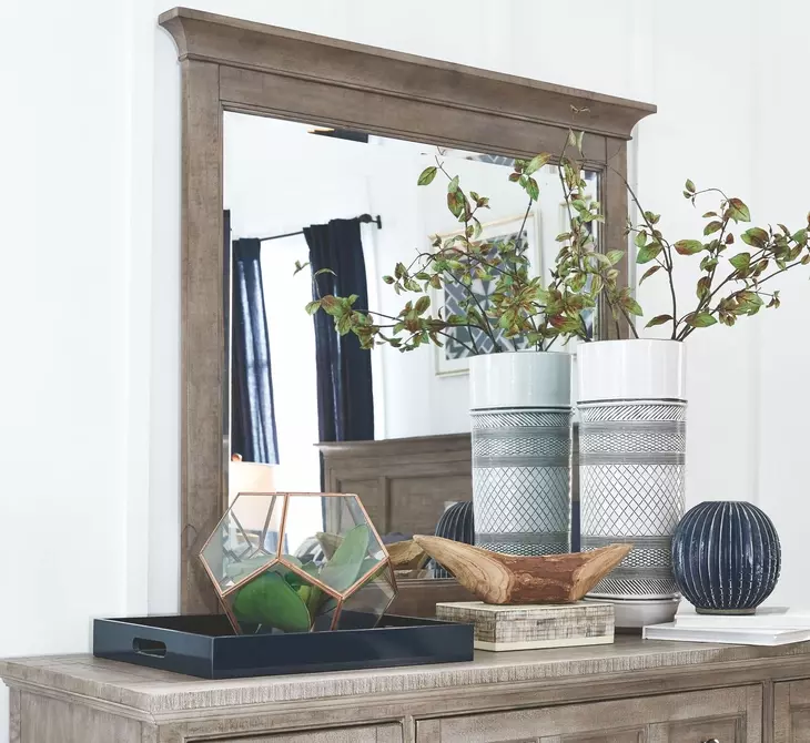 Paxton Place Dovetail Gray 7 Drawer Dresser with Rectangular Mirror