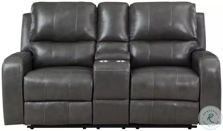 Linton Gray Leather Power Reclining 72" Console Loveseat With Power Footrest