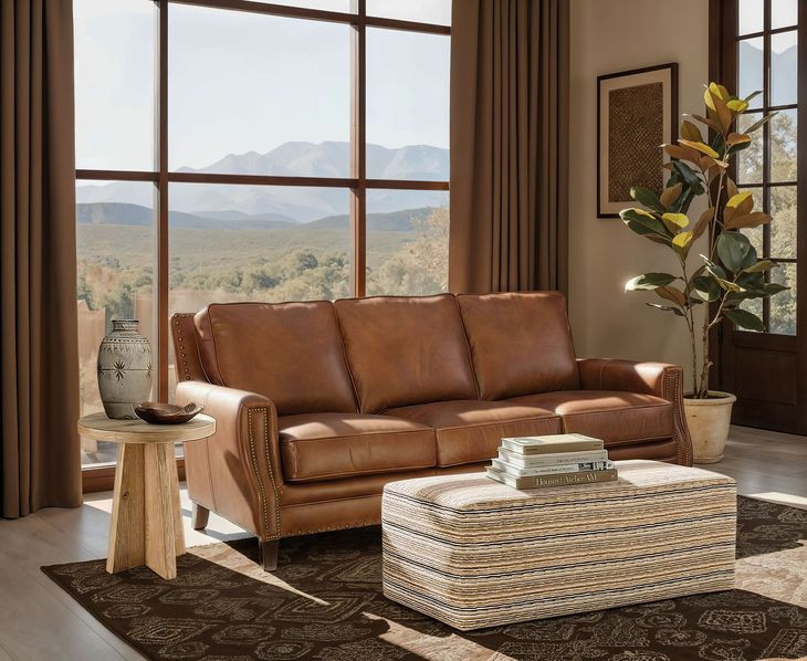 Exton Old English Saddle Leather Stationary Sofa