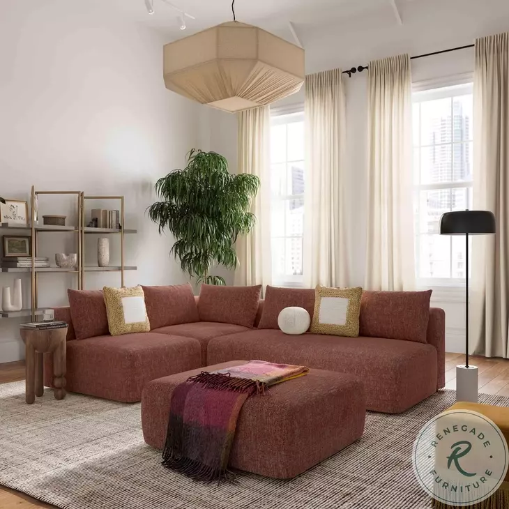 Hangover Sedona Red Textured Fabric Ottoman